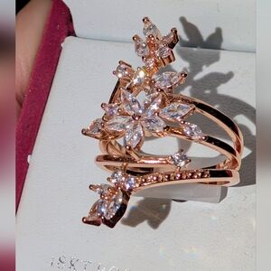 14K rose gold-plated multi-row with genuine crystals in marquis flower open wrap